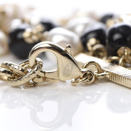 Chanel Pearl Bead Crystal CC Multi Strand Byzantine Chain Bracelet Black Gold 5 of 6