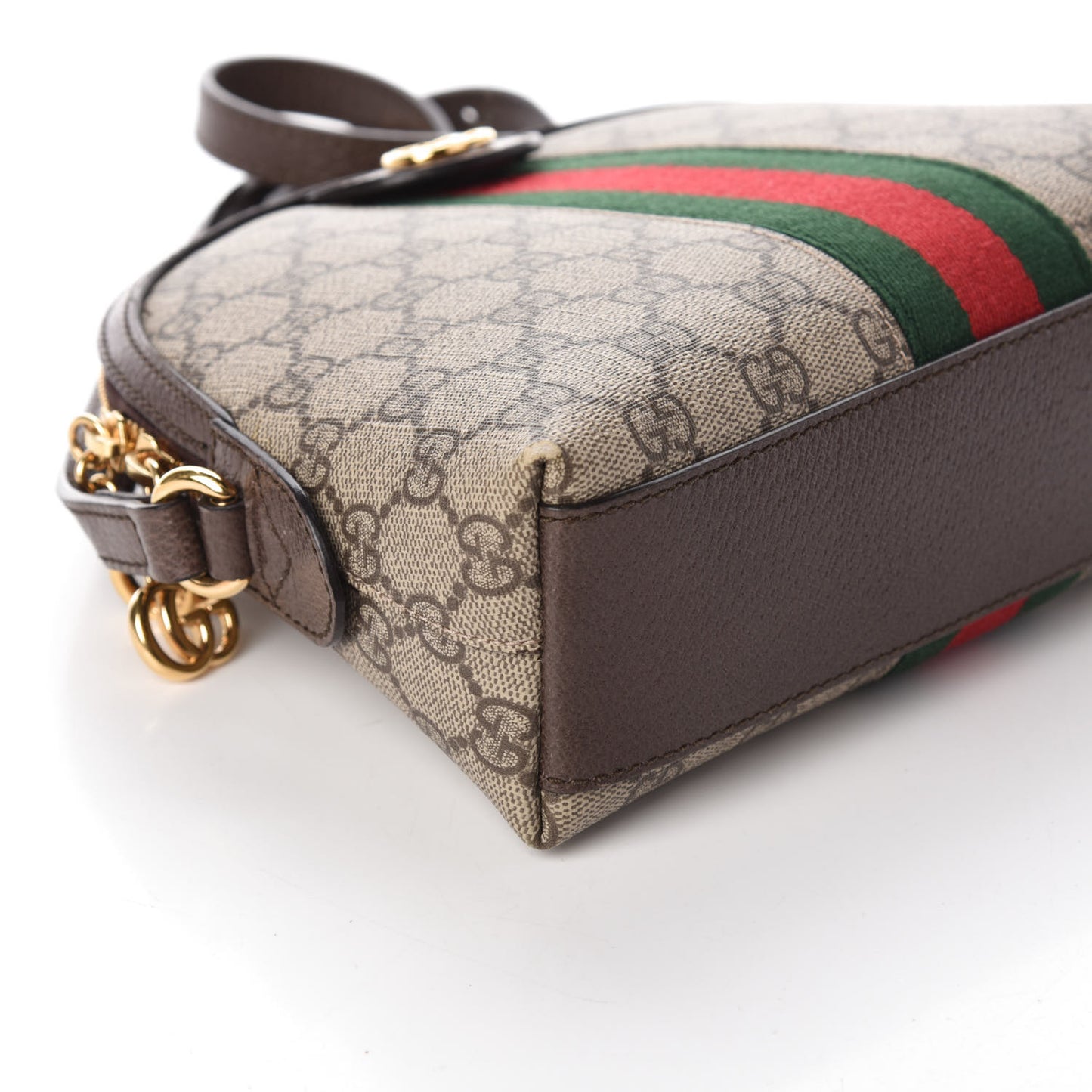 GG Supreme Monogram Textured Dollar Calfskin Web Small Ophidia Dome Shoulder Bag Beige Ebony New Acero