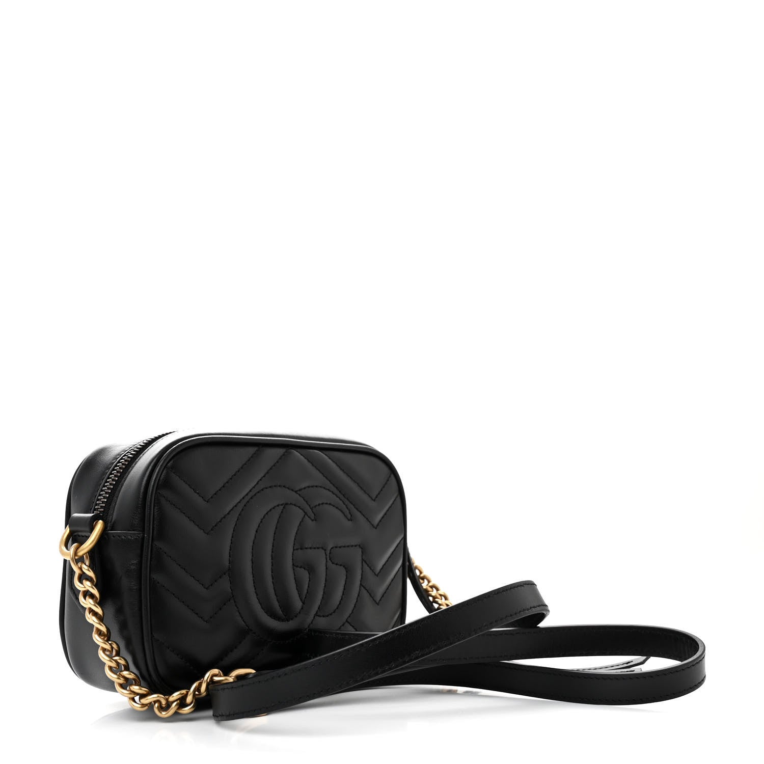 Gucci Calfskin Matelasse Mini GG Marmont Chain Shoulder Bag Black 3 of 11