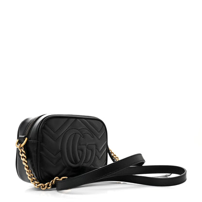 Gucci Calfskin Matelasse Mini GG Marmont Chain Shoulder Bag Black 3 of 11