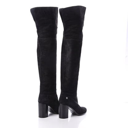 Chanel Suede Calfskin CC Over The Knee Boots 40.5 Black 4 of 6