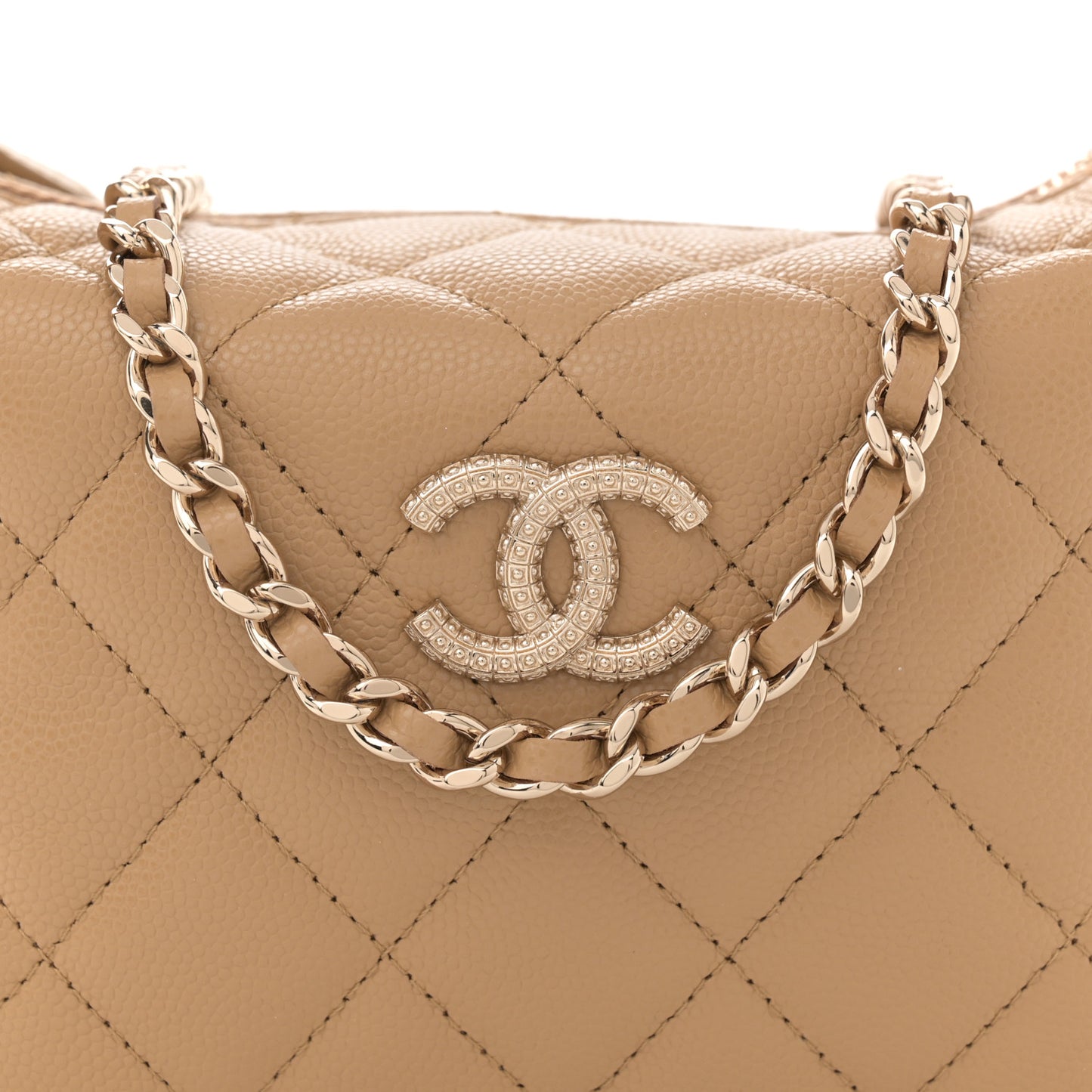 Caviar Quilted Hobo Dark Beige