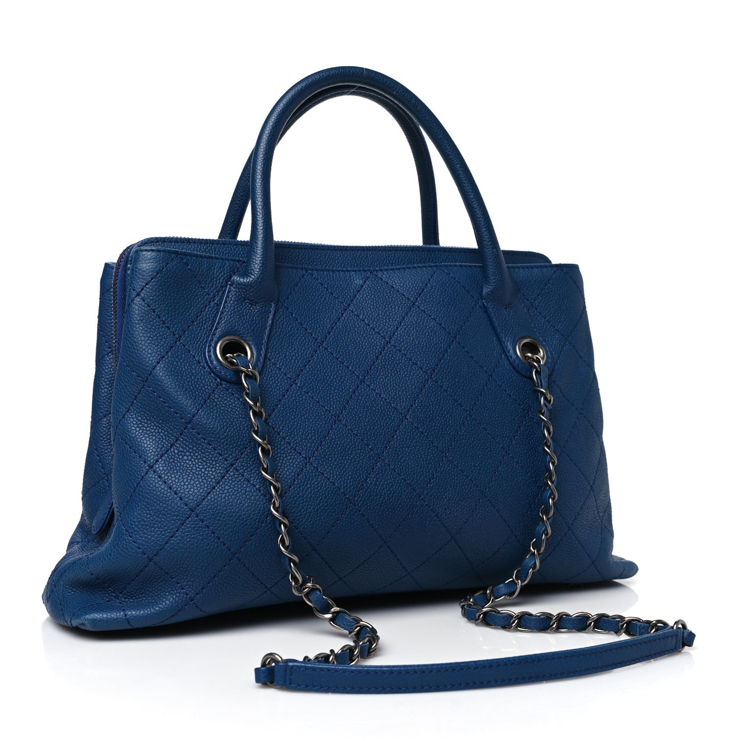 Grained Vegetal Calfskin Small Urban Shopping Tote Blue