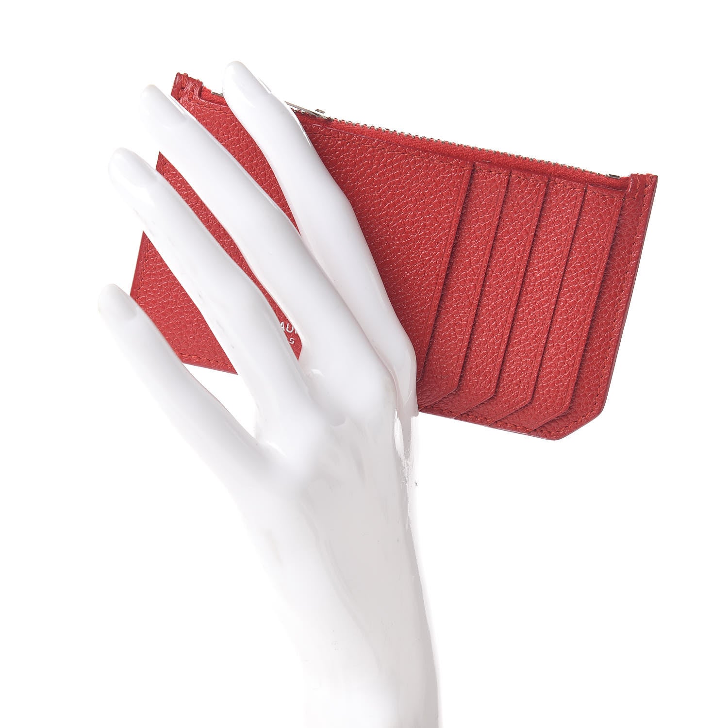 Saint Laurent Grained Calfskin 5 Fragments Zip Pouch Card Holder New Red 2 of 7