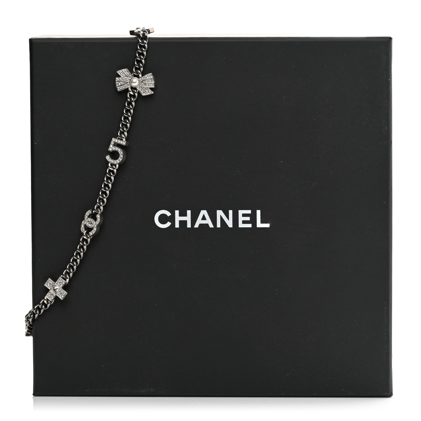 Ruthenium Crystal Chain CC Lucky Charms Choker Silver
