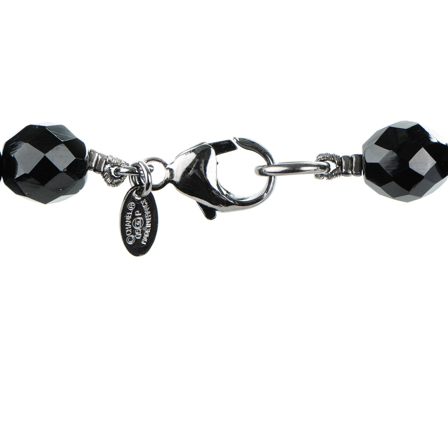 Ruthenium Pearl Beaded CC Lariat Necklace Black
