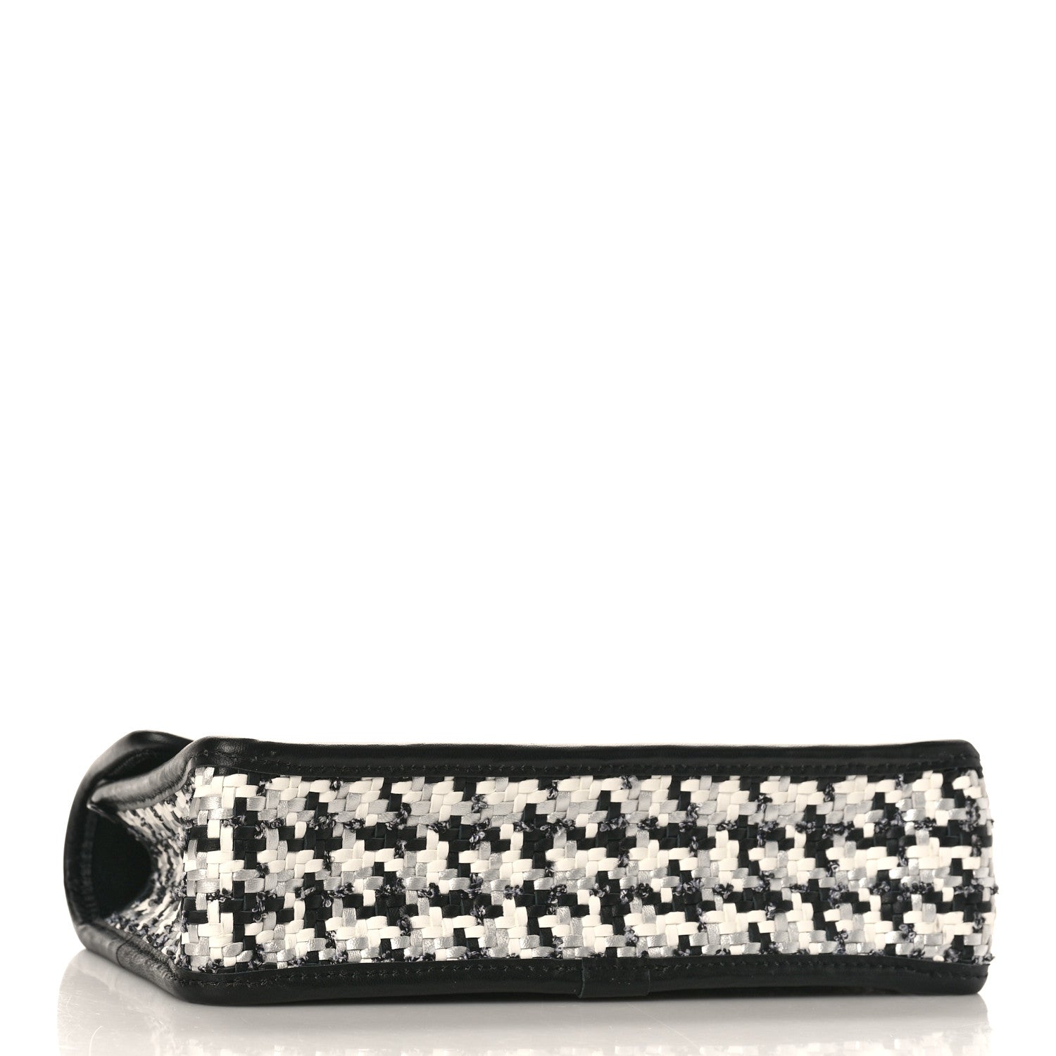 Chanel Metallic Lambskin Viscose Woven Flap Silver Black 4 of 9