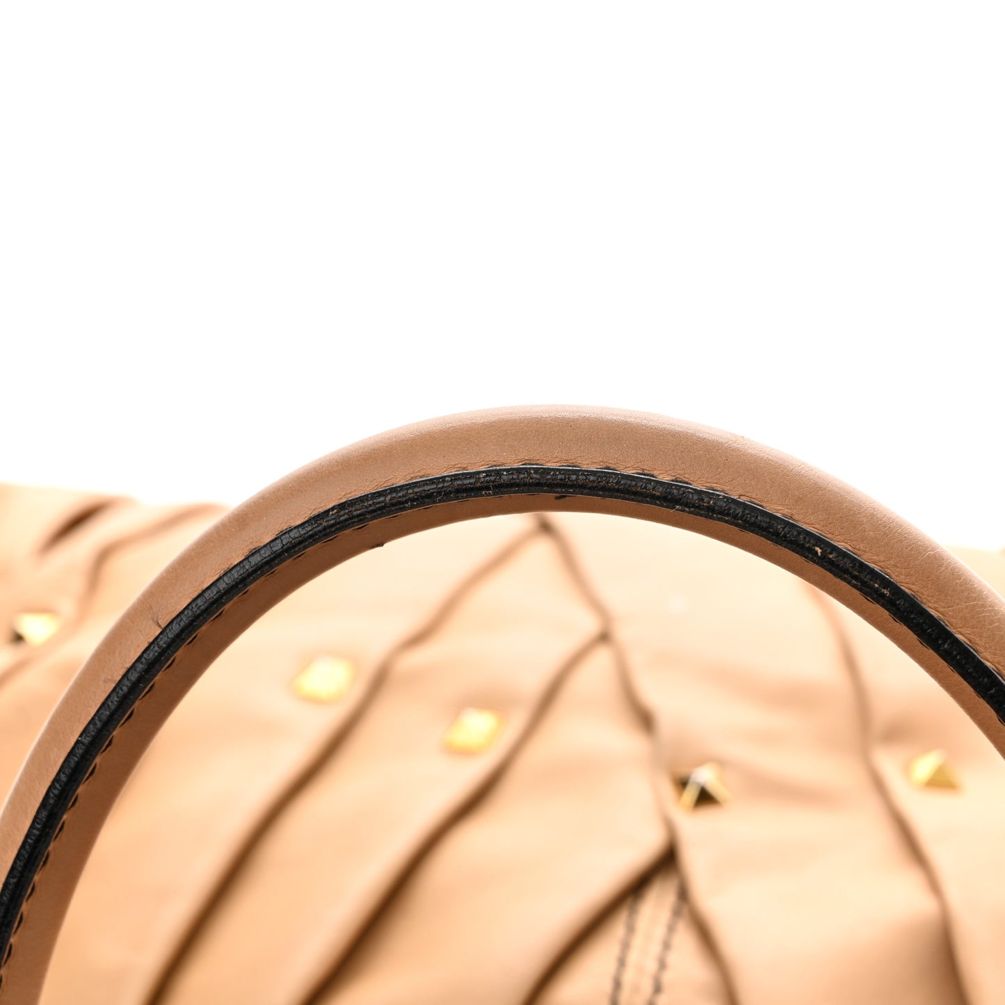 Lambskin Pleated Studded Maizeon Tote Tan