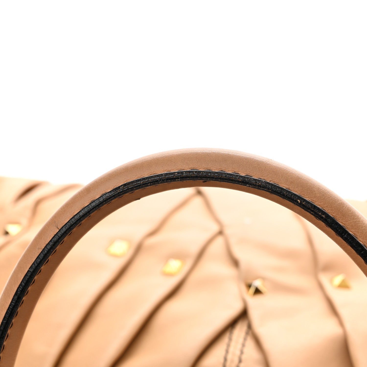 Valentino Garavani Lambskin Pleated Studded Maizeon Tote Tan 15 of 16