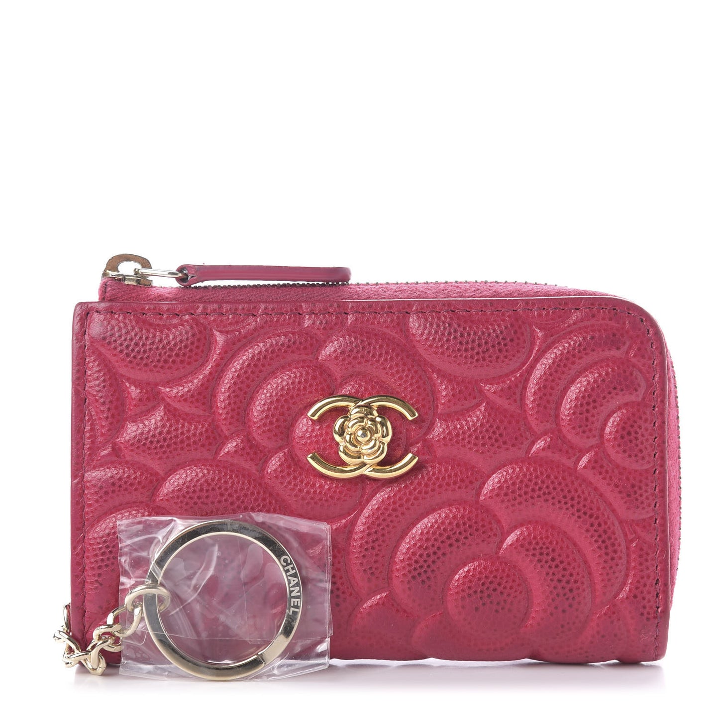 Caviar Camellia Embossed Key Holder Case Fuchsia