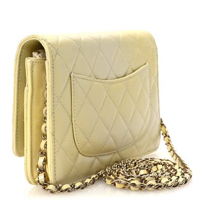 Chanel Iridescent Goatskin Quilted Wallet on Chain WOC Light Yellow 3 of 12