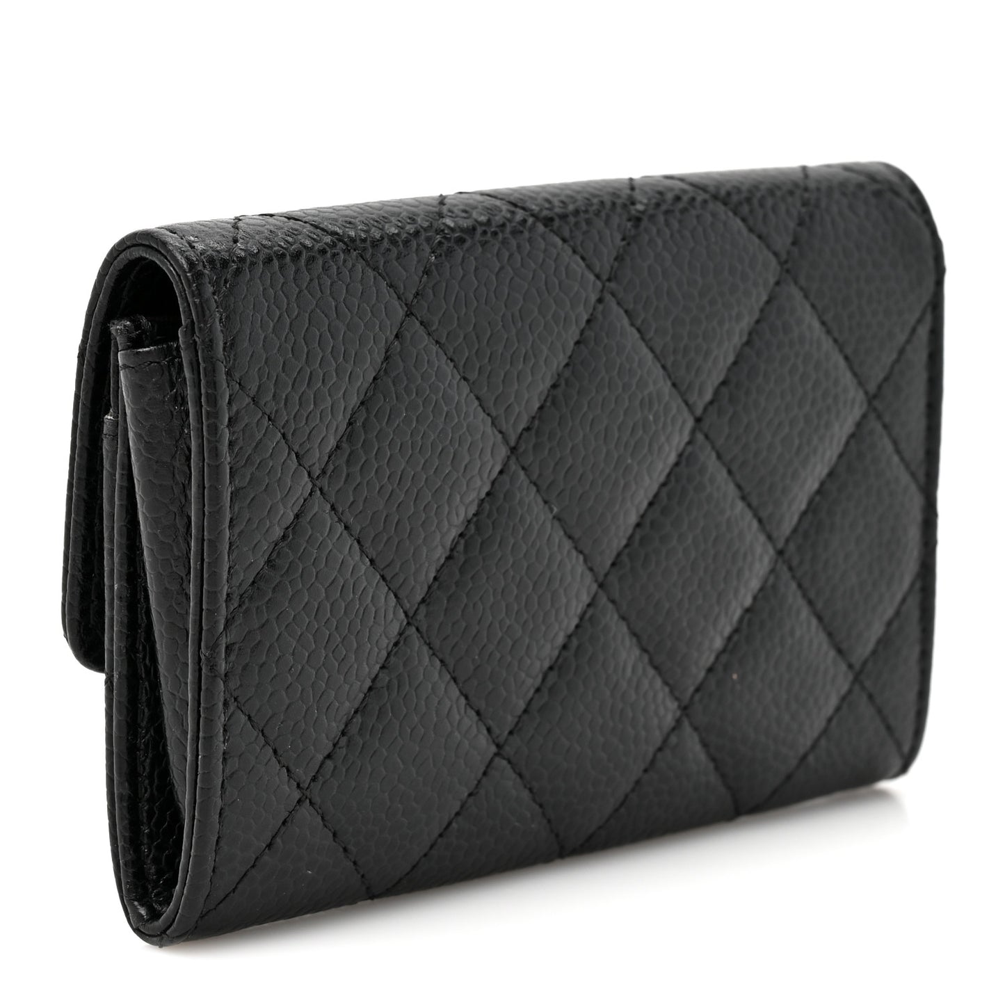 Caviar Quilted Flap Card Holder Black