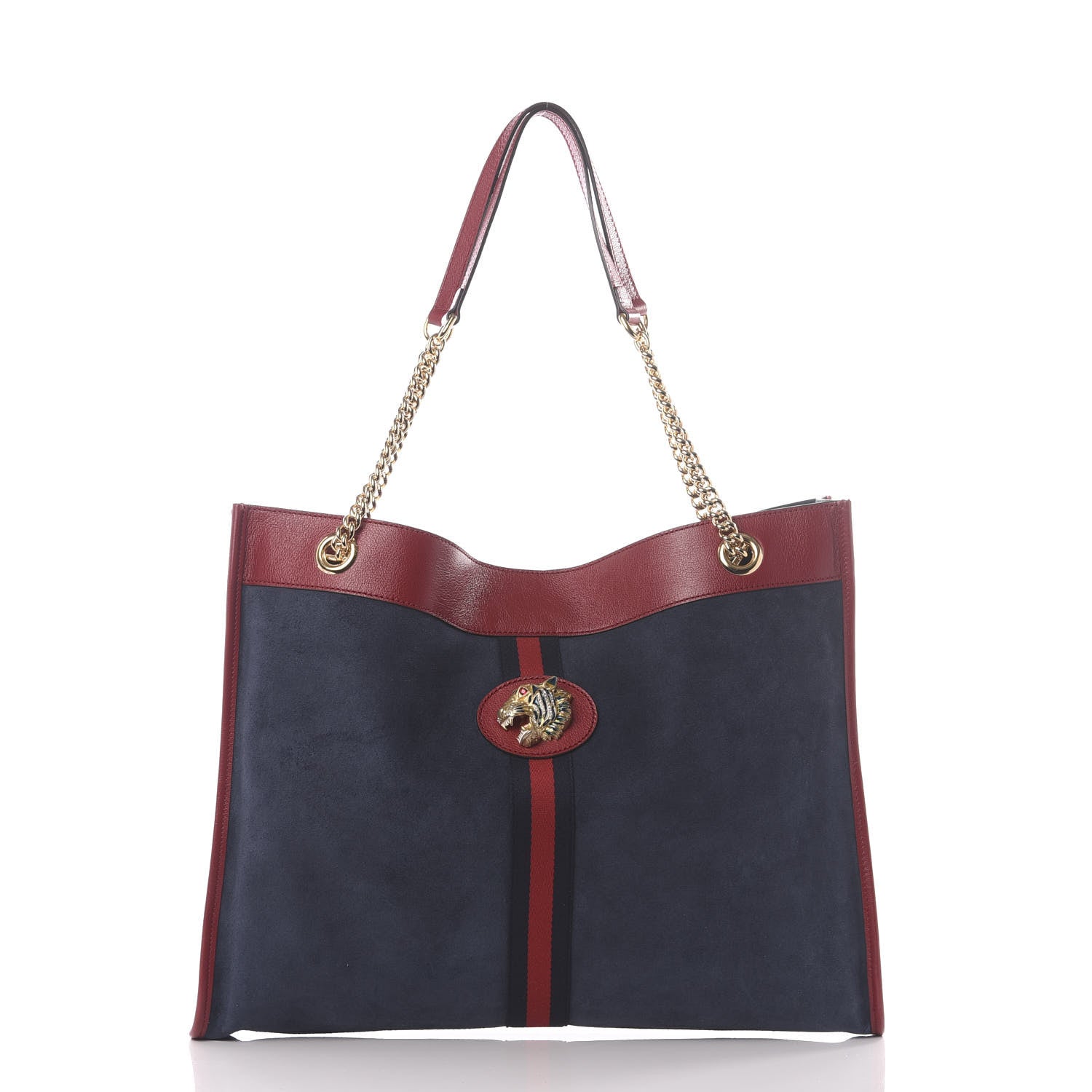 Gucci Suede Calfskin Large Rajah Chain Tote New Blue Romantic Cherry 2 of 11