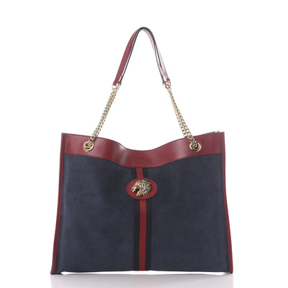 Gucci Suede Calfskin Large Rajah Chain Tote New Blue Romantic Cherry 2 of 11
