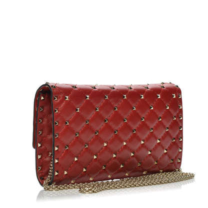 Valentino Garavani Lambskin Rockstud Spike Wallet on Chain Red 3 of 6