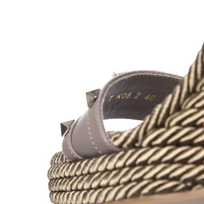 Valentino Garavani Silk Calfskin Rockstud Torchon Espadrille 25/115mm Wedge Sandals 40 Clay 10 of 11