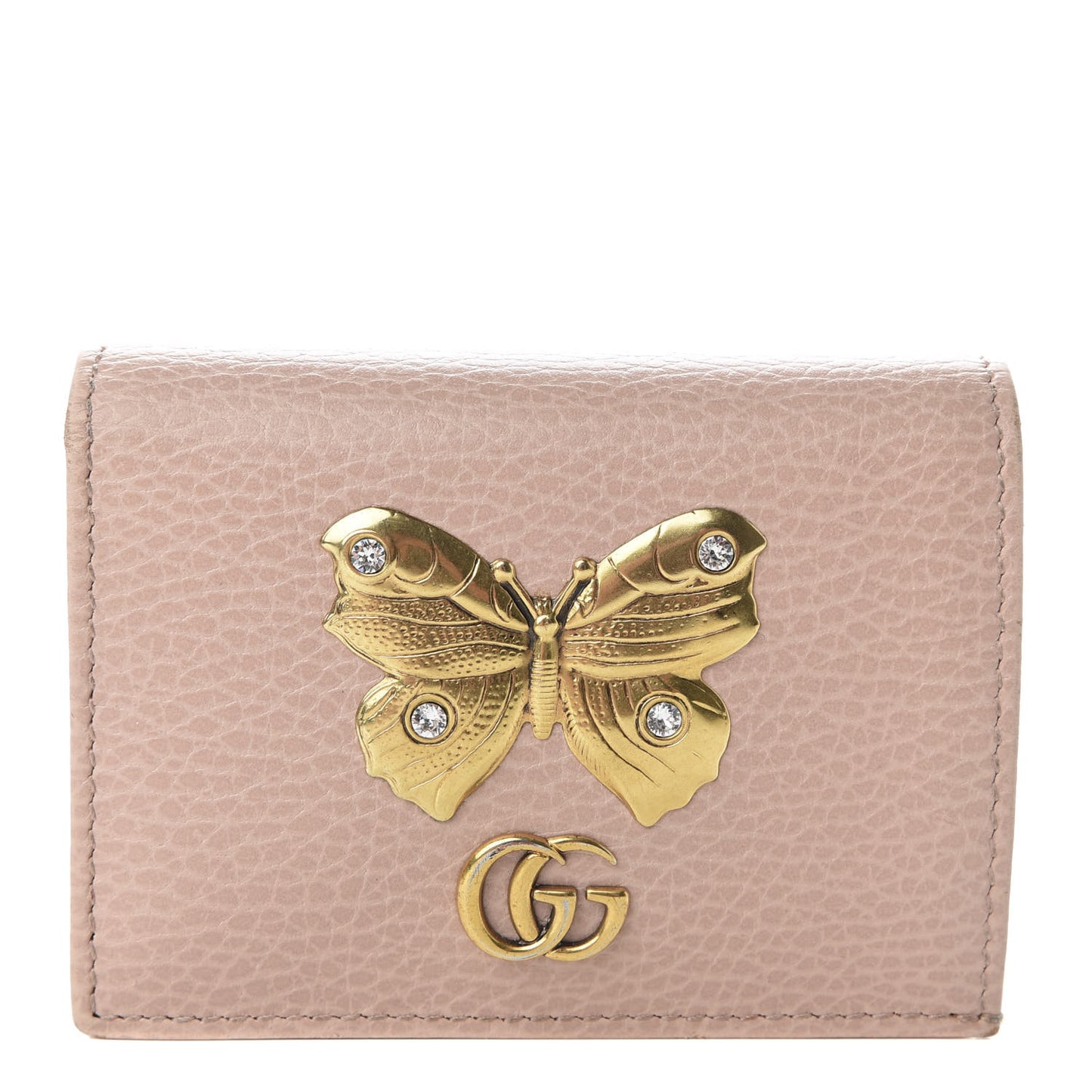 Pebbled Calfskin Butterfly Card Case Perfect Pink