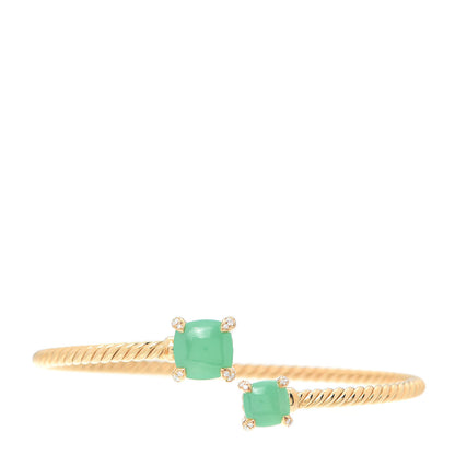 David Yurman 18K Yellow Gold Diamond Chrysoprase Chatelaine Bypass Bracelet 1 of 5