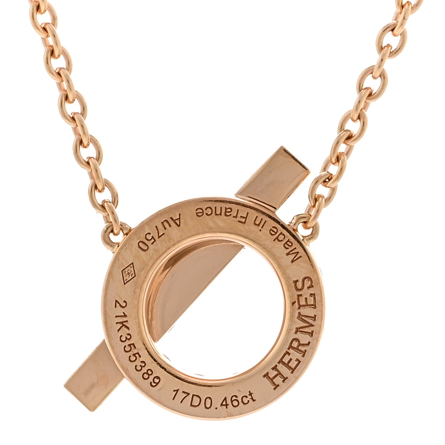 Hermes 18K Rose Gold Diamond Finesse Pendant Necklace 4 of 5