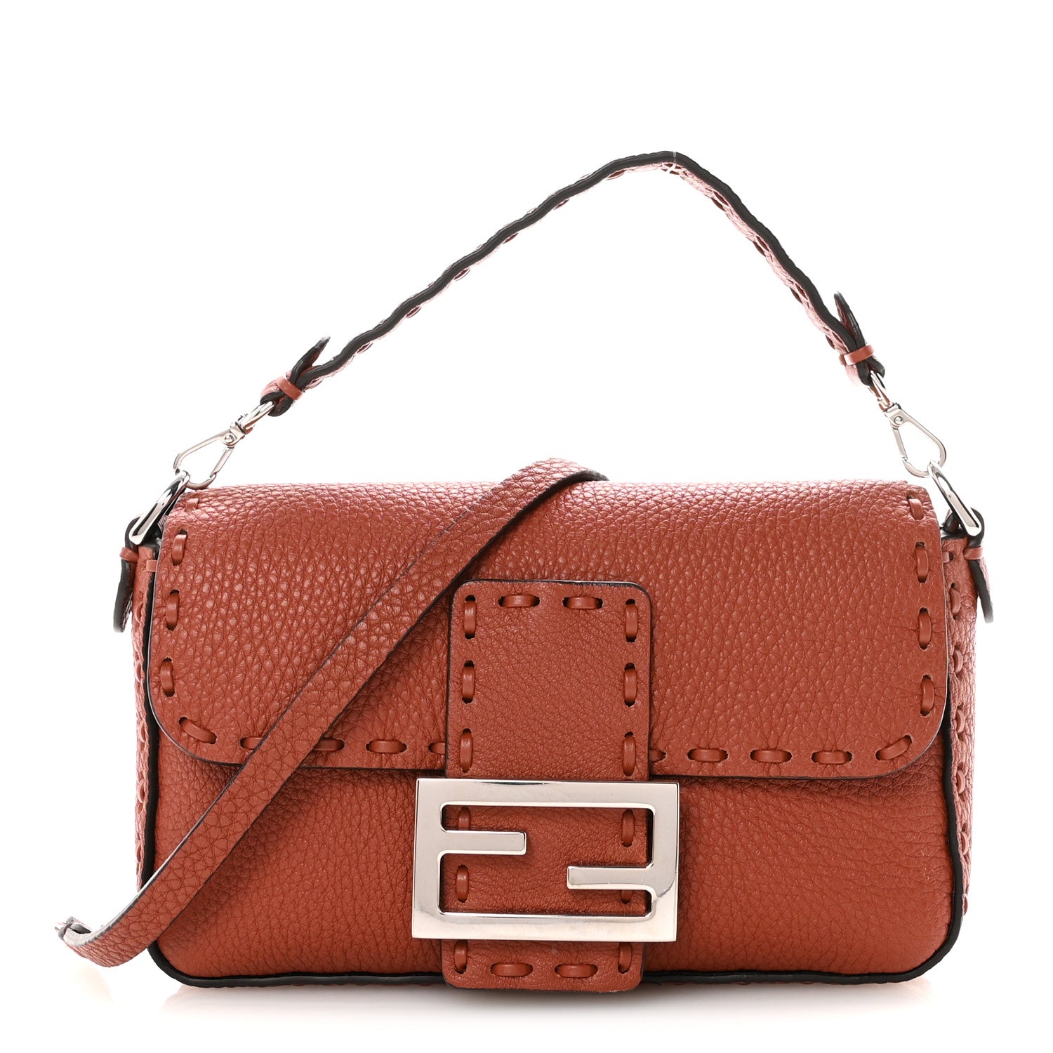Fendi Cuoio Romano Selleria Macro Stitchings Mini Baguette Sienna 1 of 9