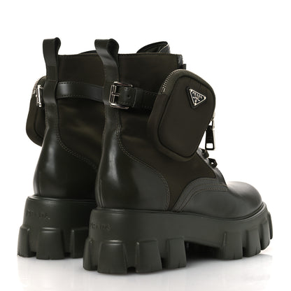 Prada Spazzolato Rois Re-Nylon Metal Triangle Logo Monolith Pouch Pocket 55mm Boots 40 Militare 5 of 13