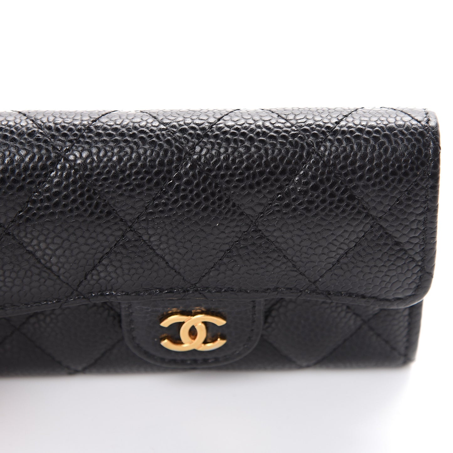 Caviar Quilted Flap Card Holder Black