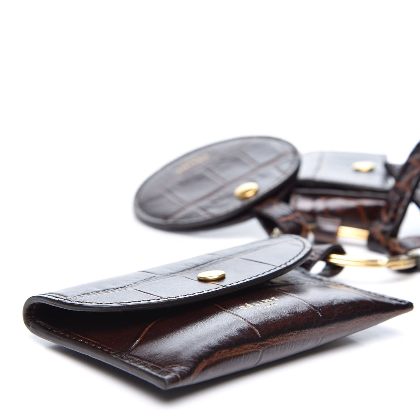 Alligator Calfskin Embossed Key Ring Wristlet Brown