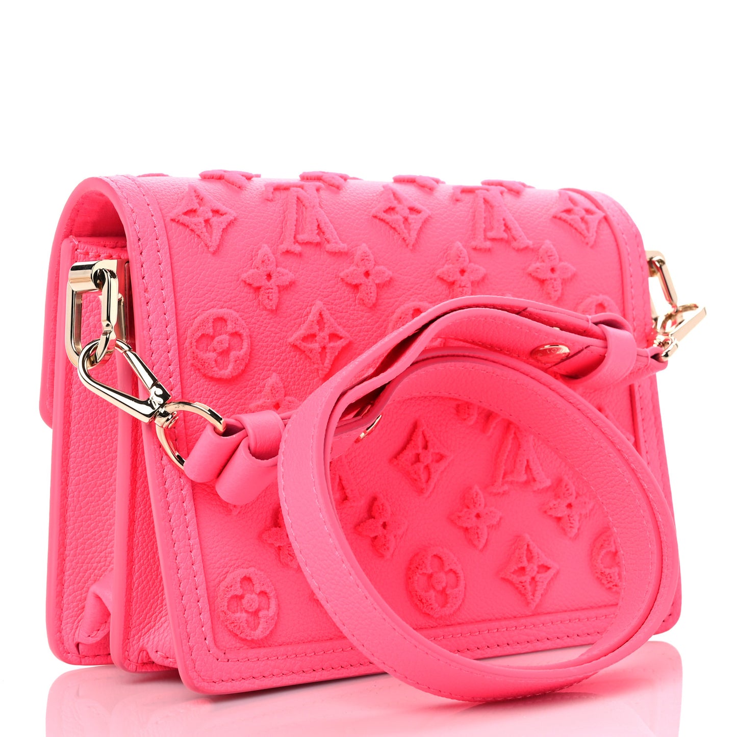 Grained Calfskin Tufted Monogram Mini Dauphine Fluo Pink