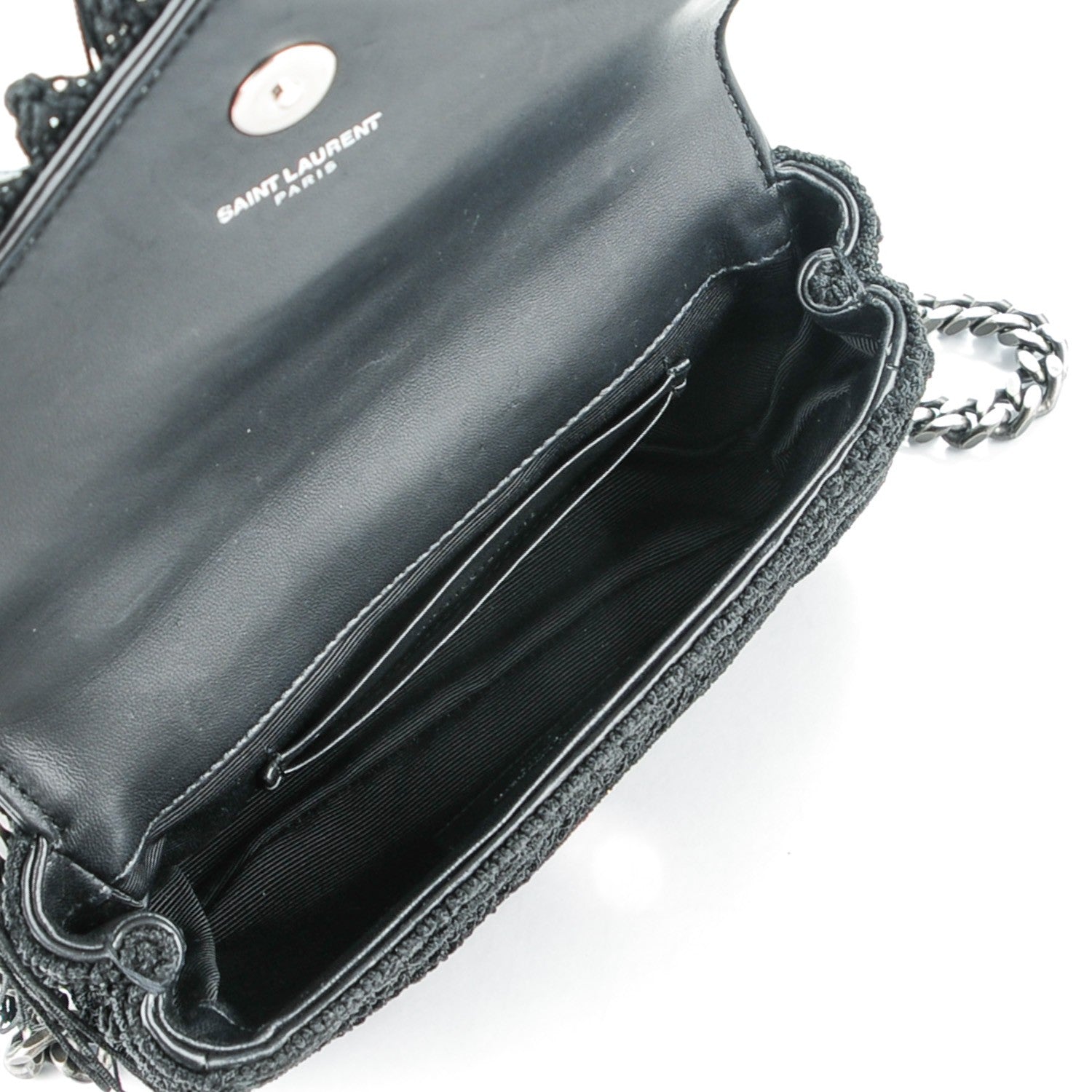 Saint Laurent Calfskin Crochet Baby Monogram Chain Satchel Black 5 of 7