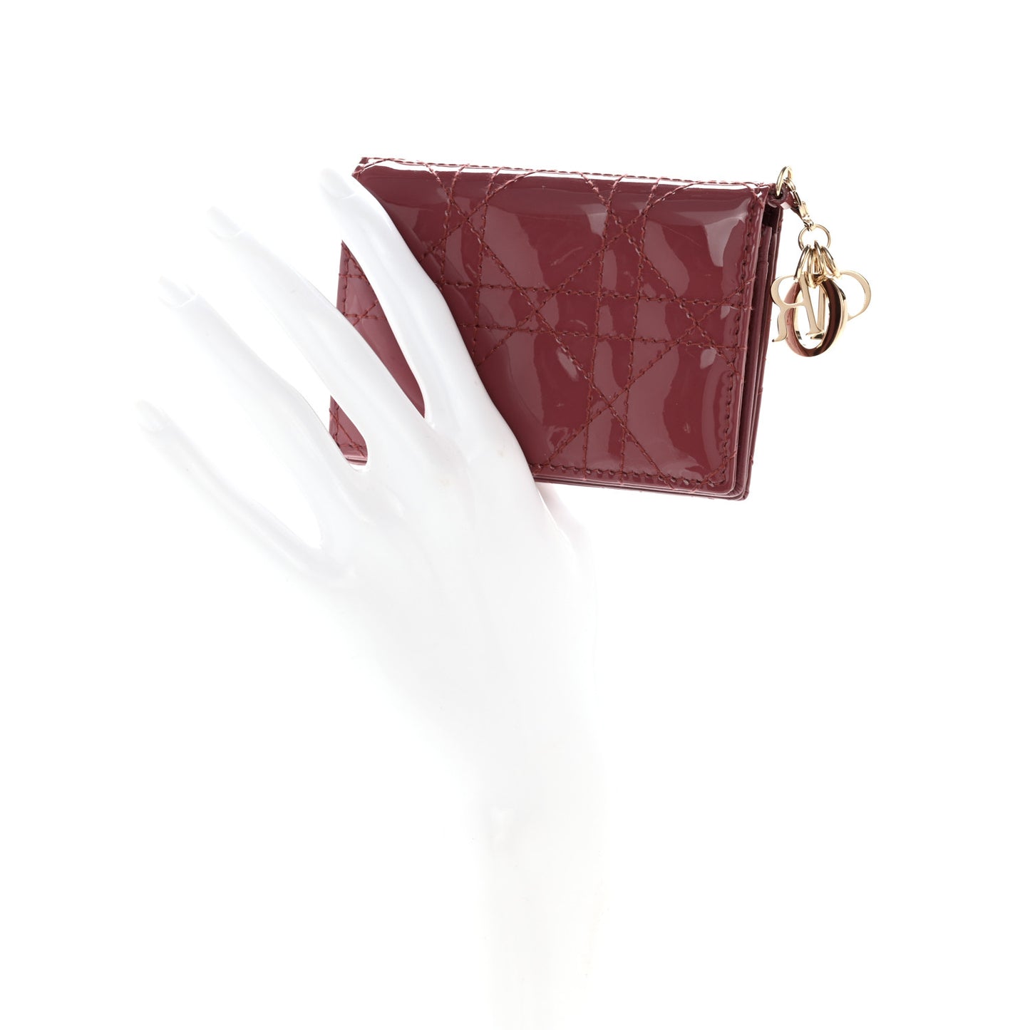 Patent Cannage Small Lady Dior Flap Card Holder Pink