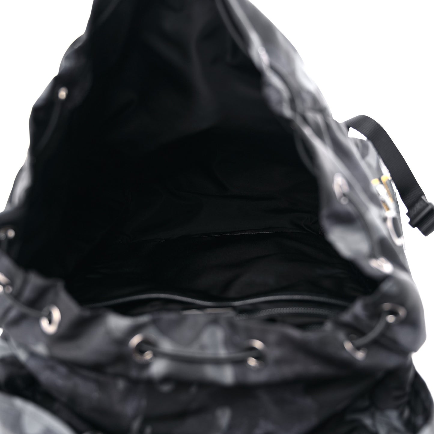 Re-Nylon Saffiano Camouflage Print Logo Double Buckle Backpack Fumo
