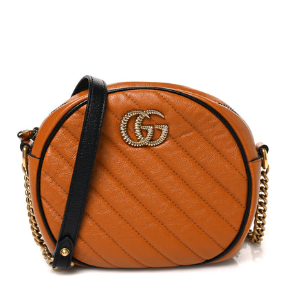 Gucci Azalea Calfskin Matelasse Diagonal Mini Torchon GG Marmont Round Shoulder Bag Cognac Black 1 of 10