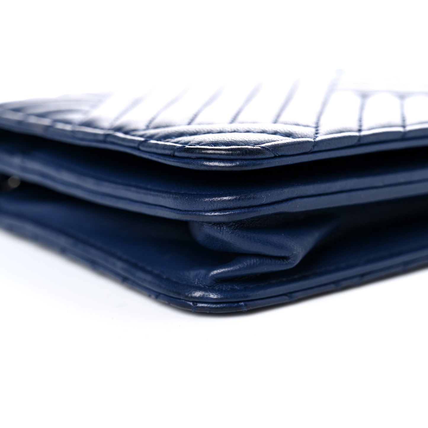 Lambskin Quilted CC Crossing Wallet On Chain WOC Blue