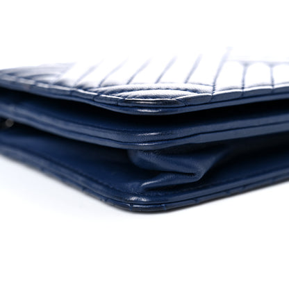 Chanel Lambskin Quilted CC Crossing Wallet On Chain WOC Blue 9 of 23