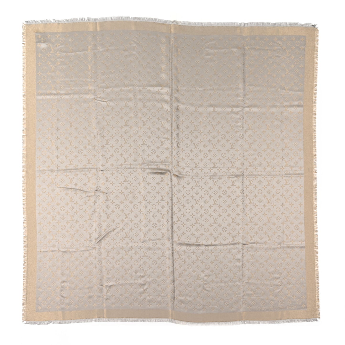 Silk Lurex Wool Monogram Shine Shawl Greige
