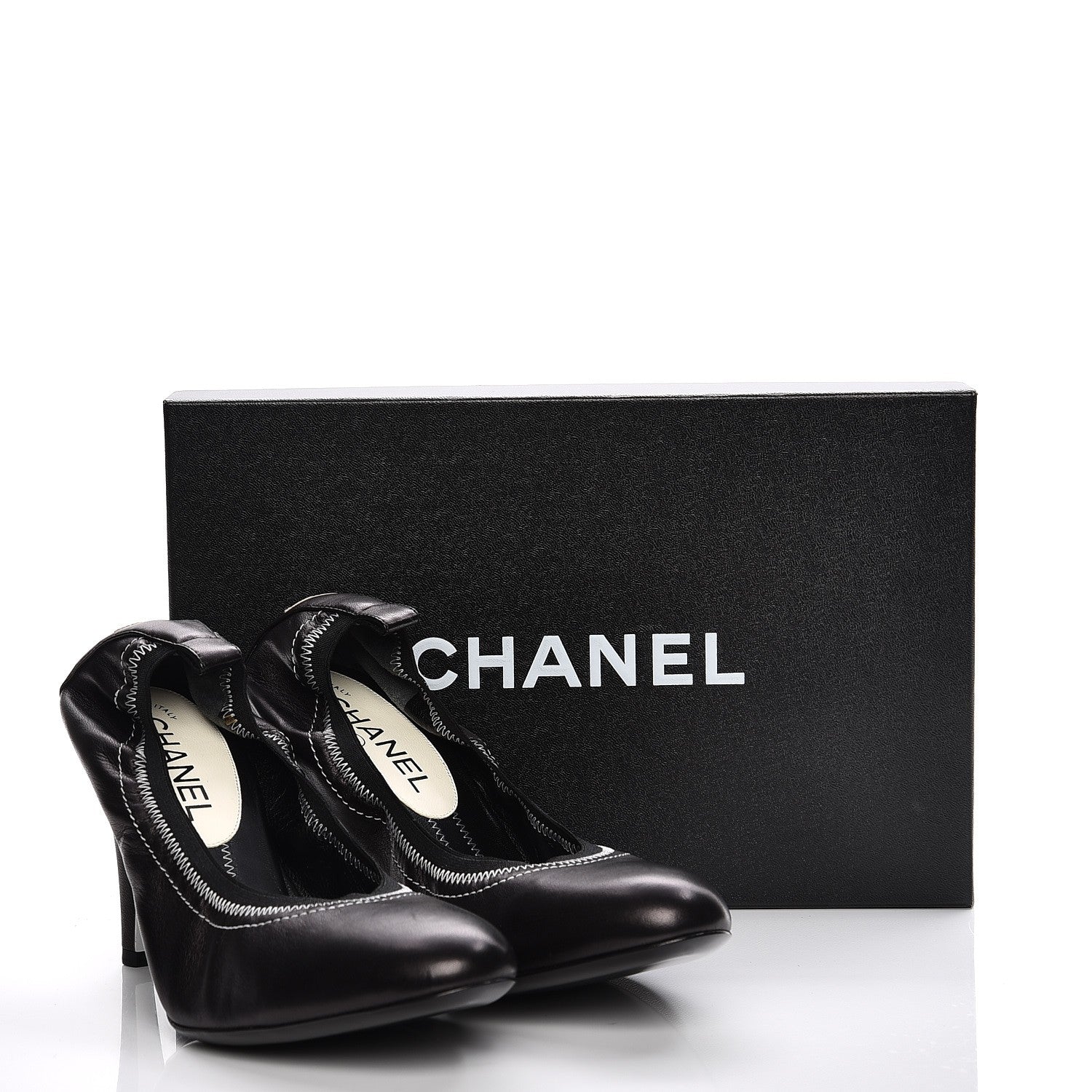 Chanel Lambskin Elastic Pumps 39 Black 8 of 8