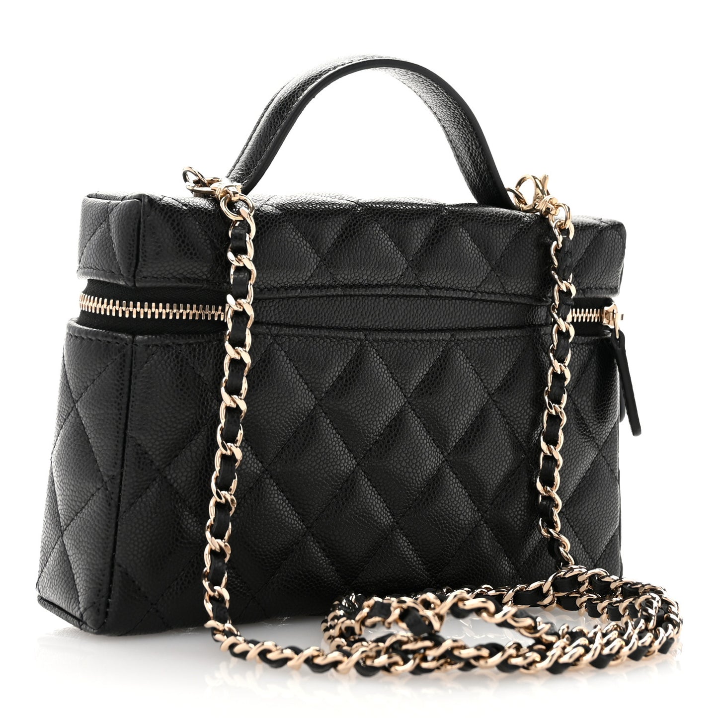 Caviar Quilted Top Handle Slim Vanity With Chain Black