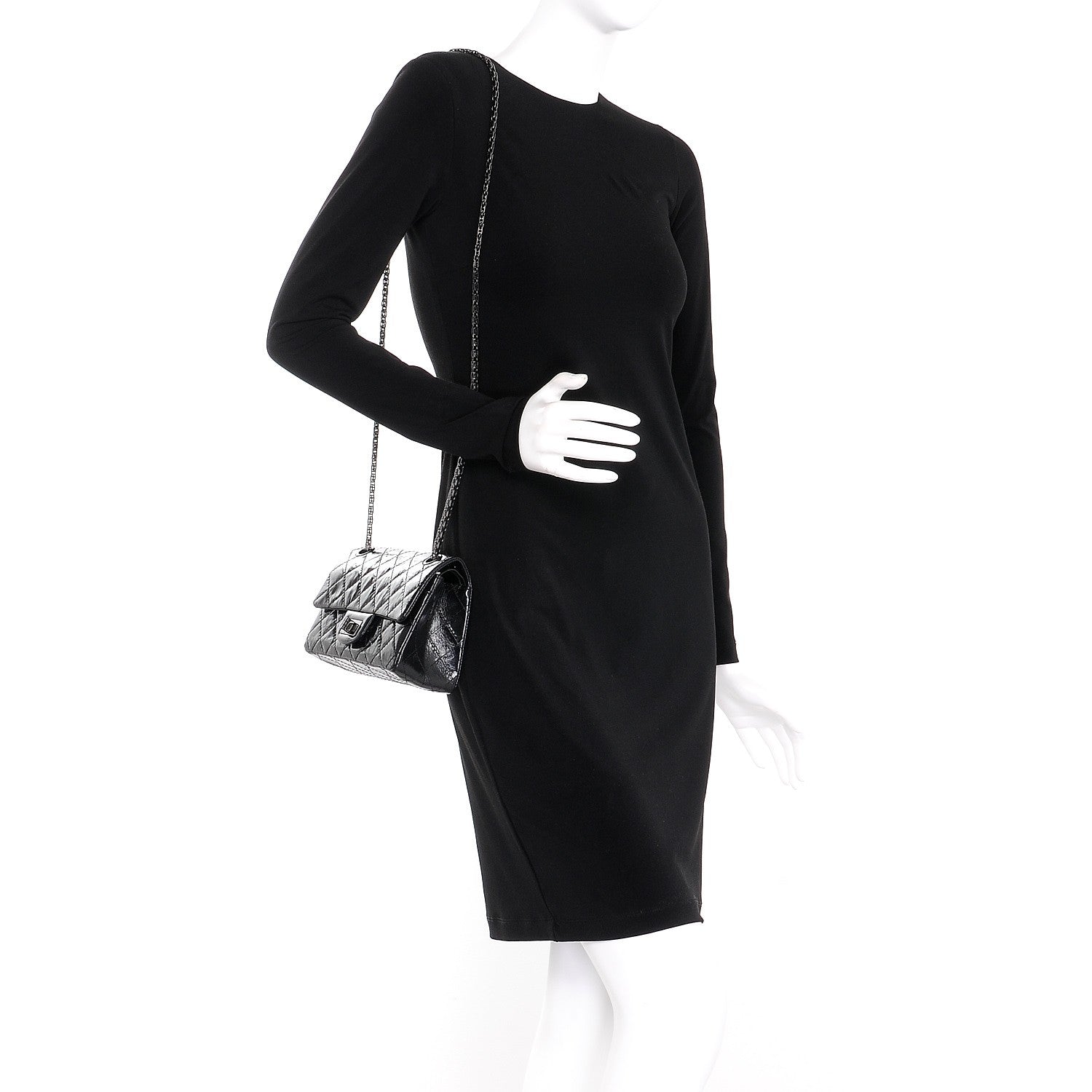 Chanel Shiny Aged Calfskin Quilted 2.55 Reissue 224 Flap So Black 2 of 9