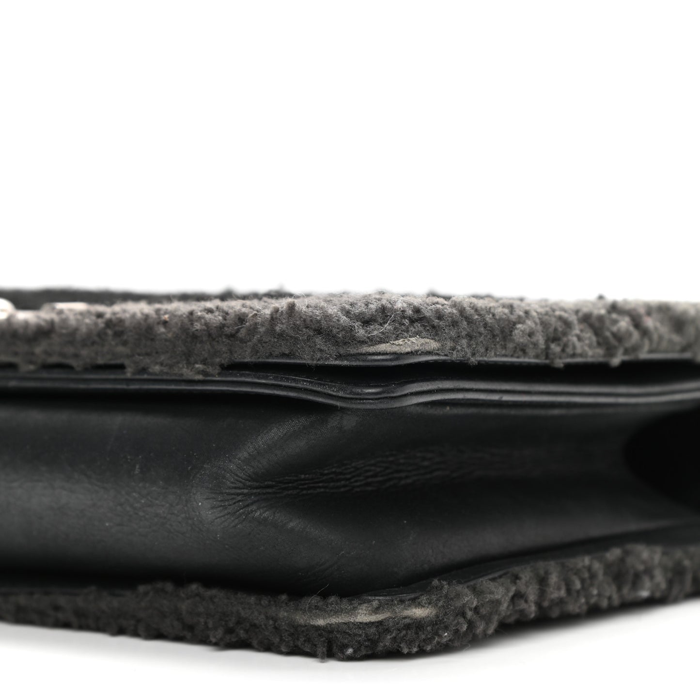 Shearling Iridescent Calfskin Medium Boy Flap Black Grey