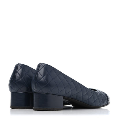 Chanel Lambskin Quilted CC Cap Toe Low Heel Ballerina Pumps 41 Navy Blue 3 of 4