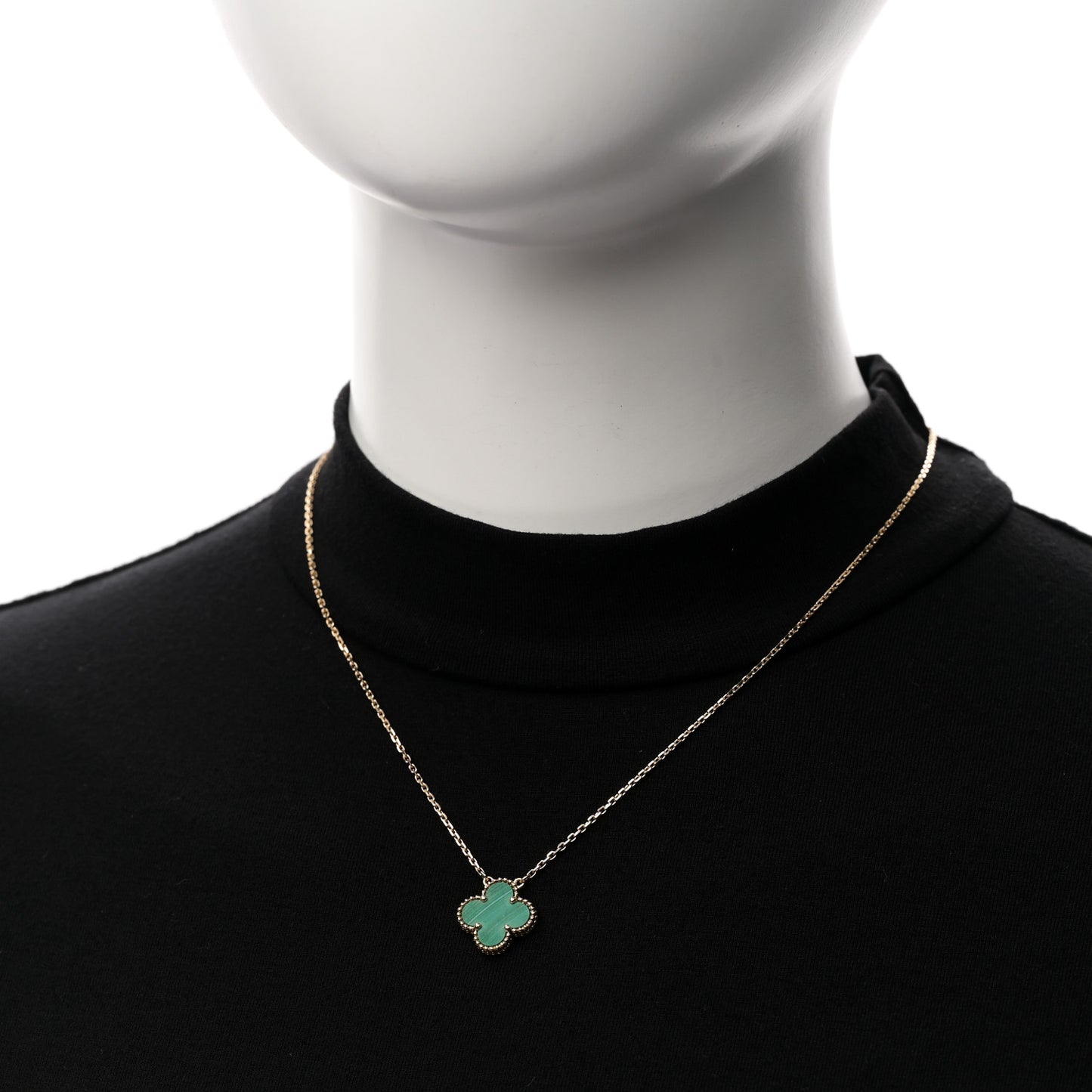 18K Yellow Gold Malachite Vintage Alhambra Pendant Necklace