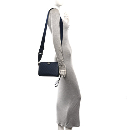 Gucci GG Supreme Monogram Textured Dollar Calfskin Web Ophidia Wristlet Shoulder Bag Black Blue 2 of 10