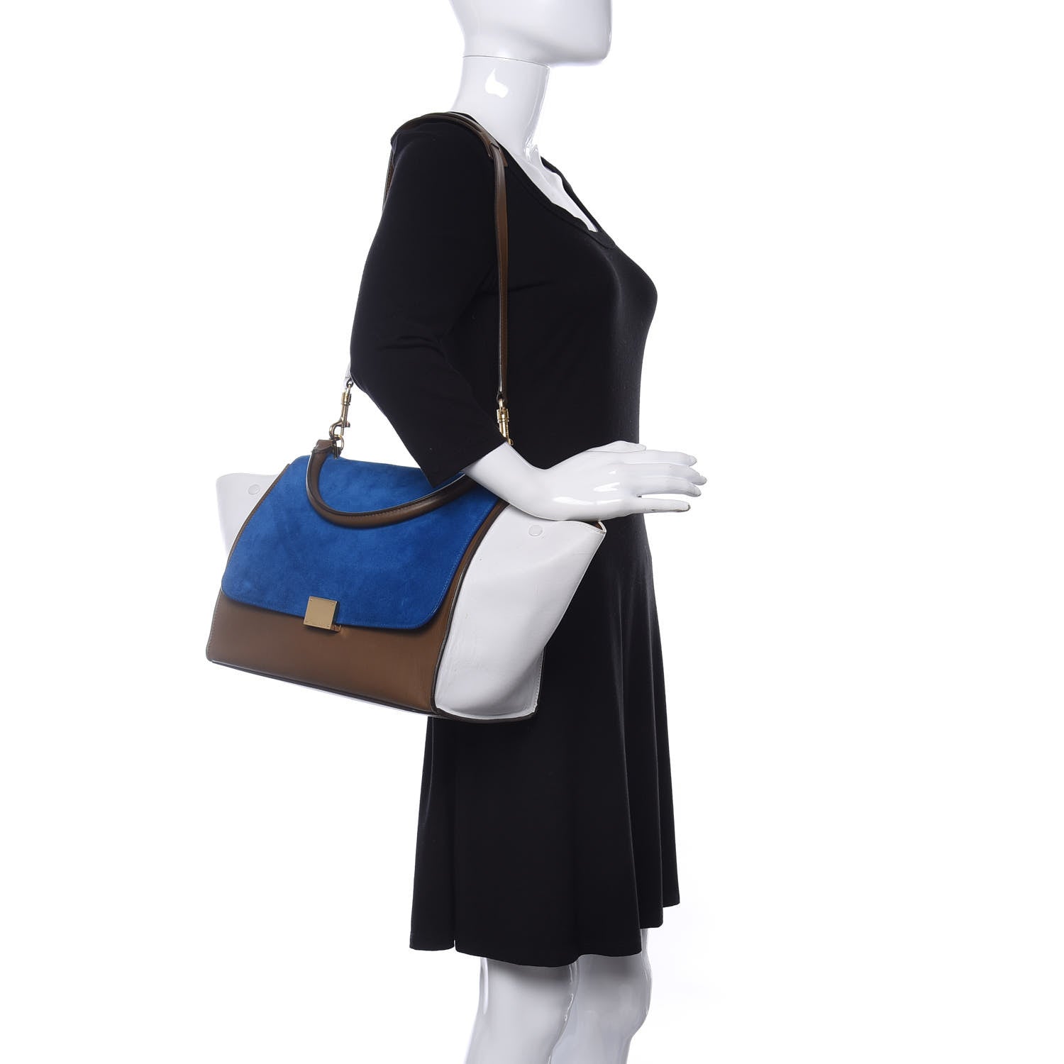 Celine Smooth Calfskin Suede Medium Tri-Color Trapeze Bright Blue 2 of 9