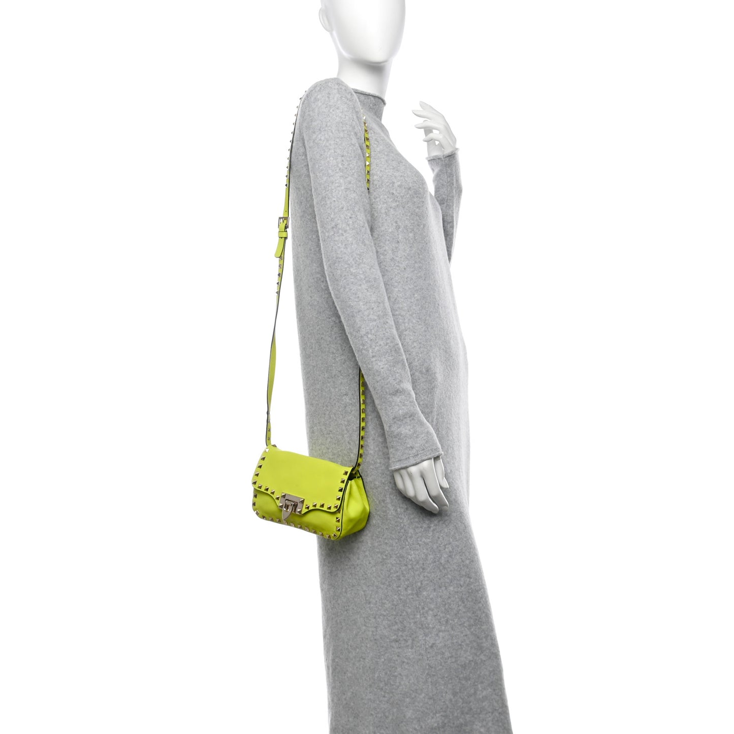 Vitello Mini Rockstud Flip Lock Crossbody Bag Yellow Fluo