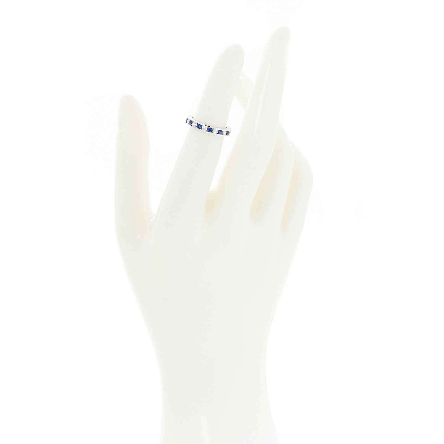 Tiffany Platinum Diamond Blue Sapphire Eternity Band Ring 48 4.5 2 of 6