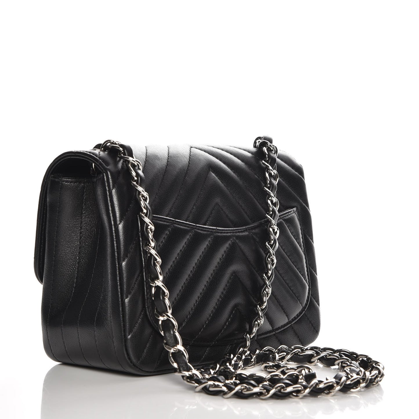 Lambskin Chevron Quilted Mini Square Flap Black