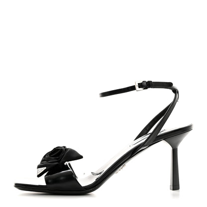 Prada Vernice Nylon Flower Metal Triangle Logo Open Toe 65mm Sandals 39 Black 1 of 8