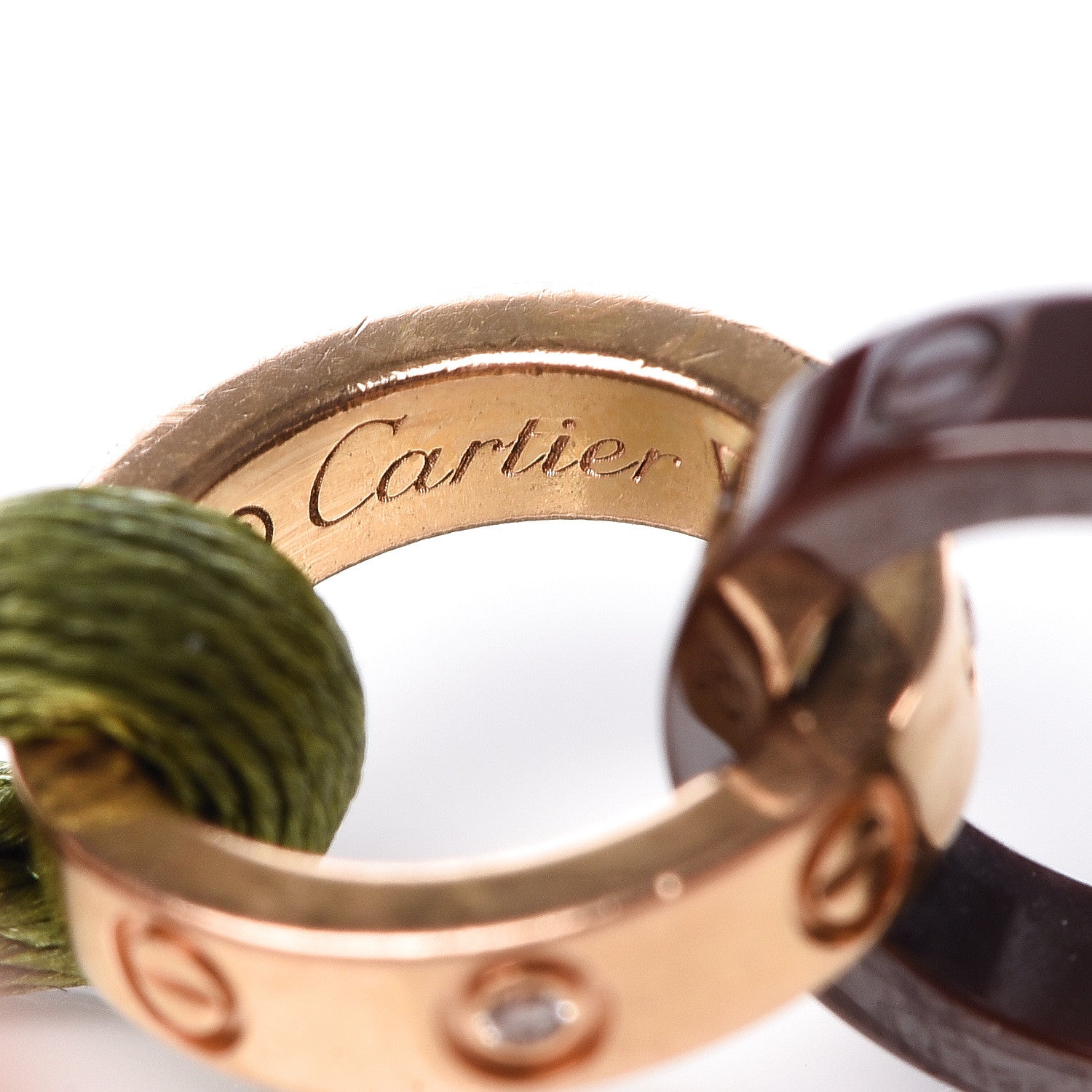 Cartier 18K Pink Gold Brown Ceramic 4 Diamond LOVE Cord Bracelet Green 5 of 6