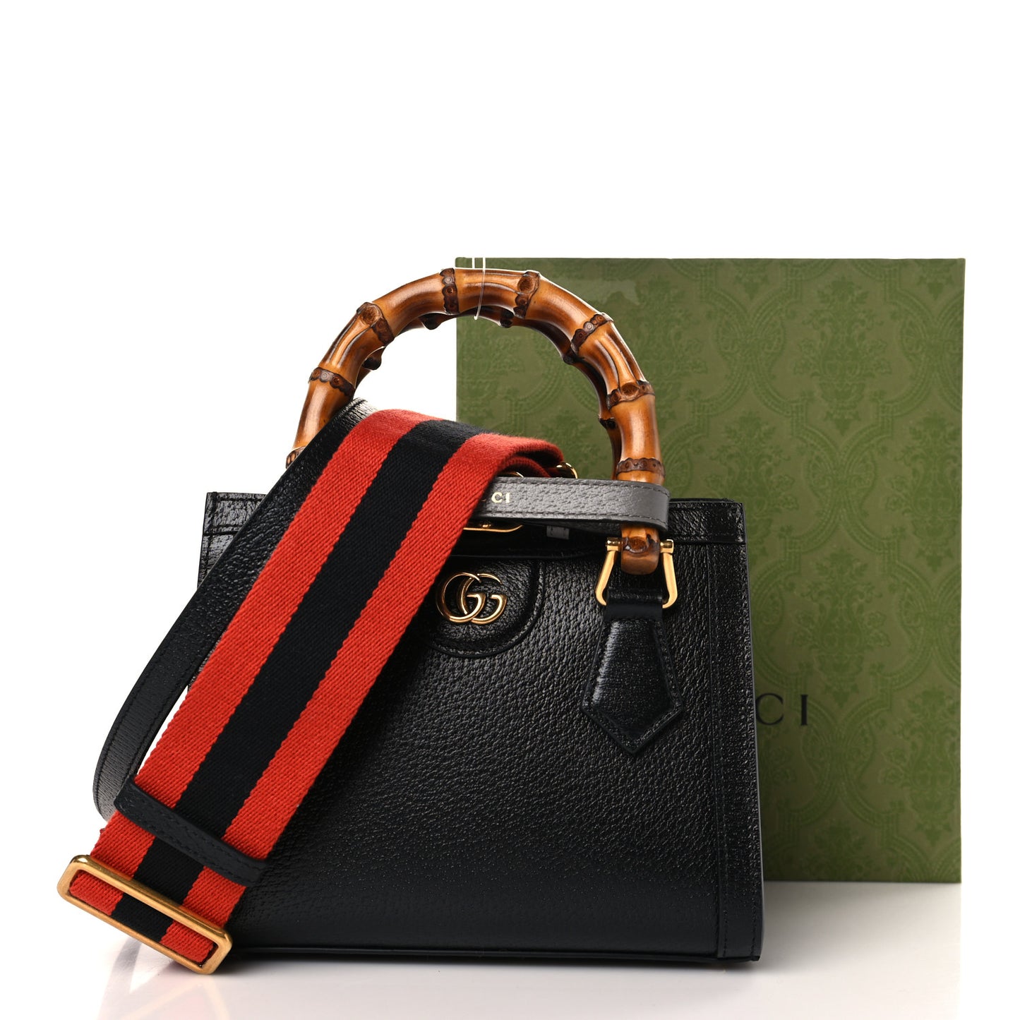 Textured Dollar Calfskin Web Mini Diana Tote Bag Black