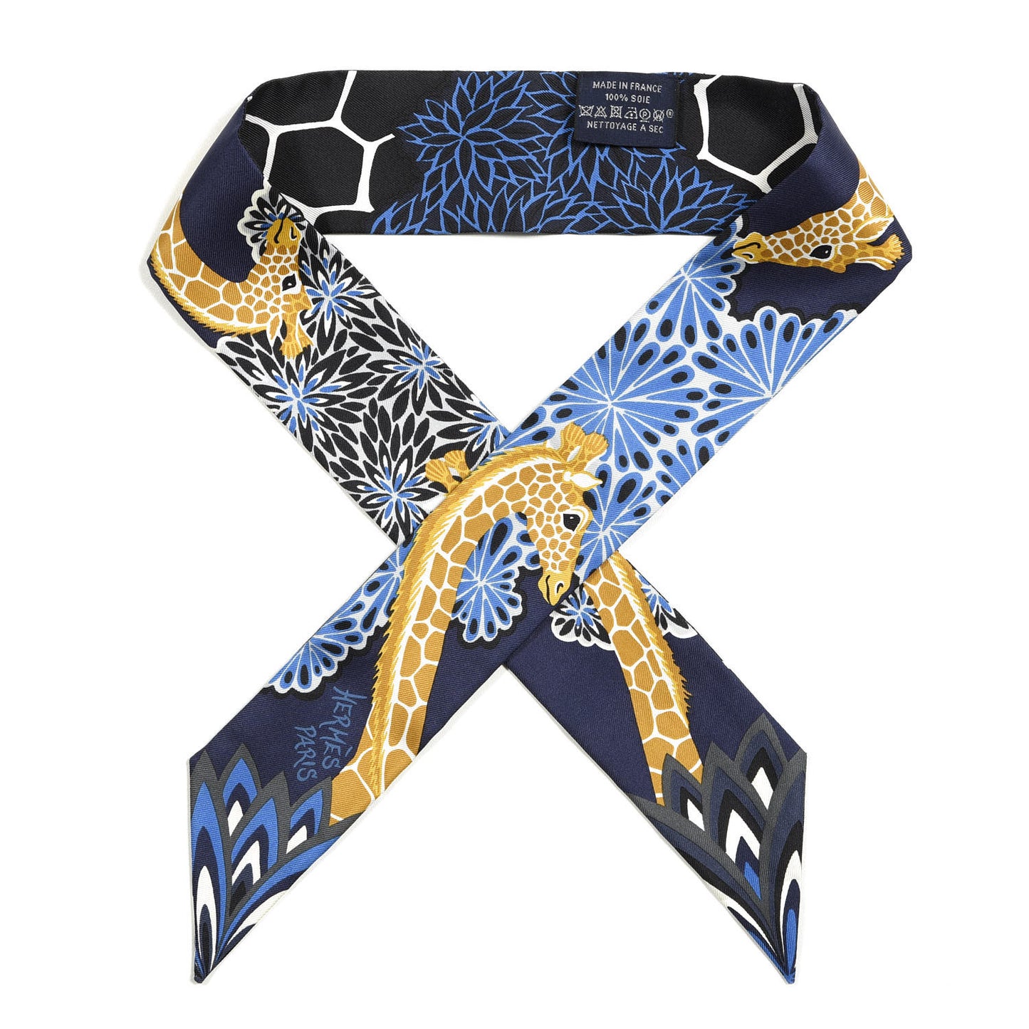 Silk The Three Graces Twilly Bleu Nuit Gold Black